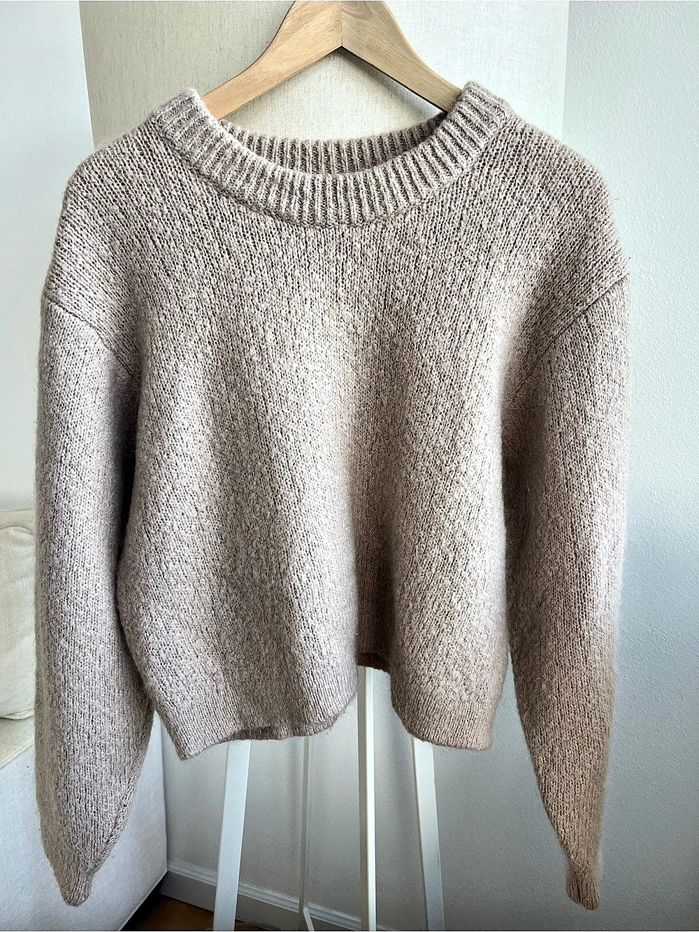 & Other Stories Stockholm Atelier Mohair Wool Blend Beige Crewneck Sweater, Smal